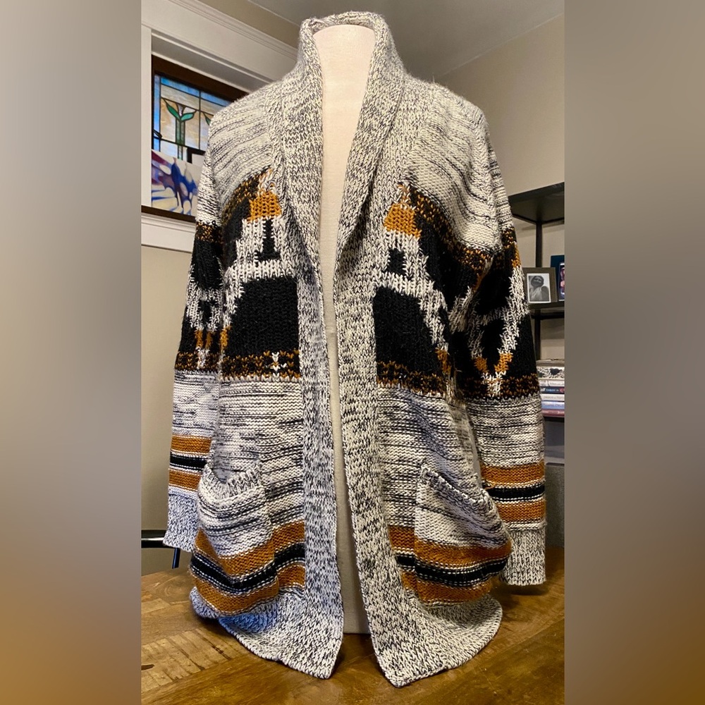 Cozy Open Shawl Cardigan Sweater Nordic Tribal Cabincore Native Pendleton Style
